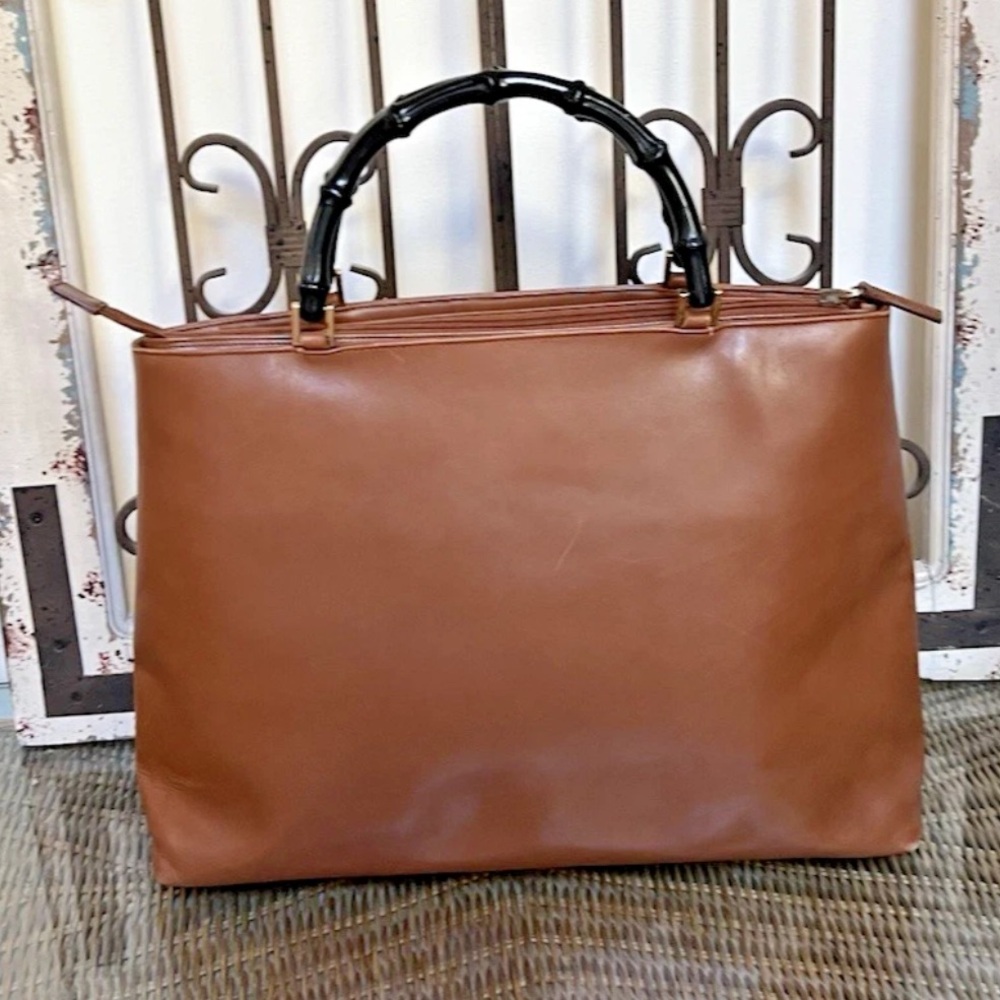 Gucci Diana Vintage Brown Leather Structured Tote Bamboo handle